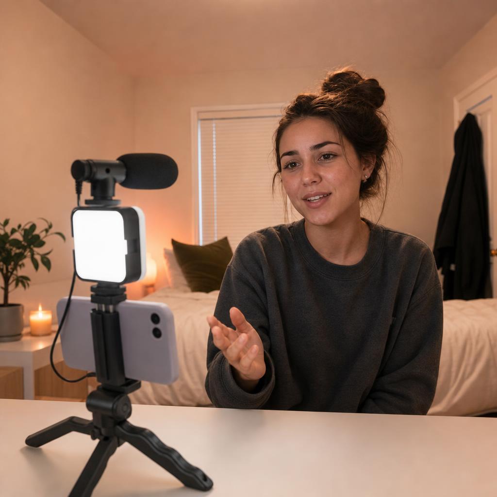Grabando con el kit de vlog, bien iluminada